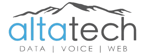 altatech logo with mountain outline and data voice web text