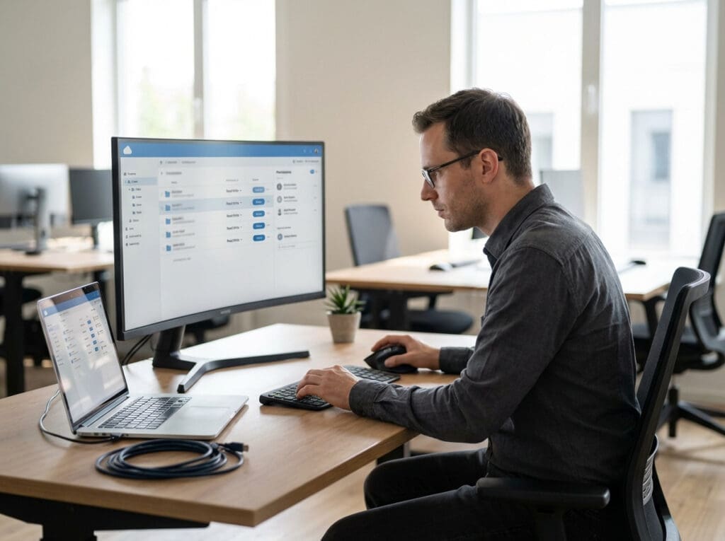 man working on computer in modern office