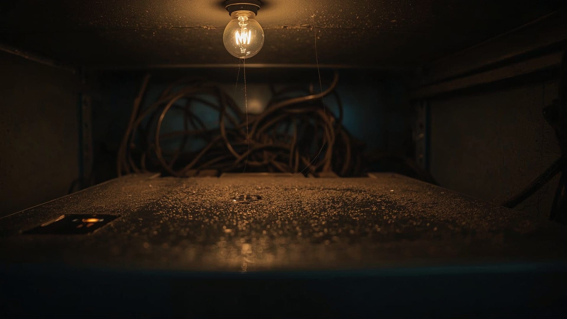 Dusty neglected office printer in server closet showing overlooked endpoint security risk