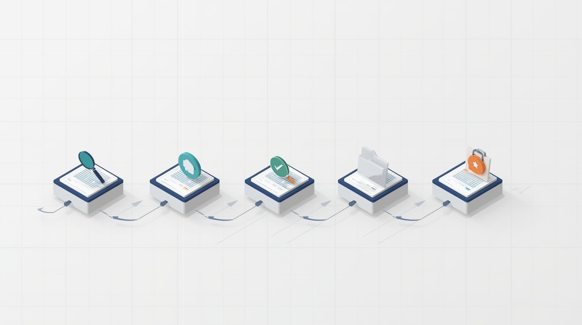 Isometric infographic illustrating final IT offboarding audit and documentation checklist process steps