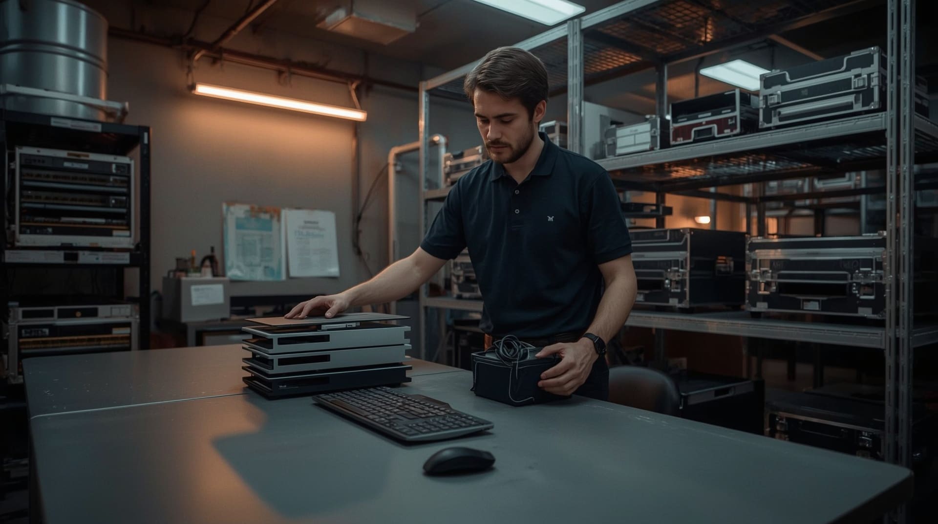 IT technician recovering and wiping company laptops during employee offboarding process