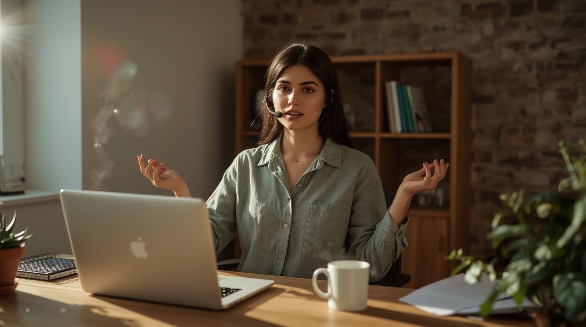 Small business employee working remotely on cloud phone system from home office